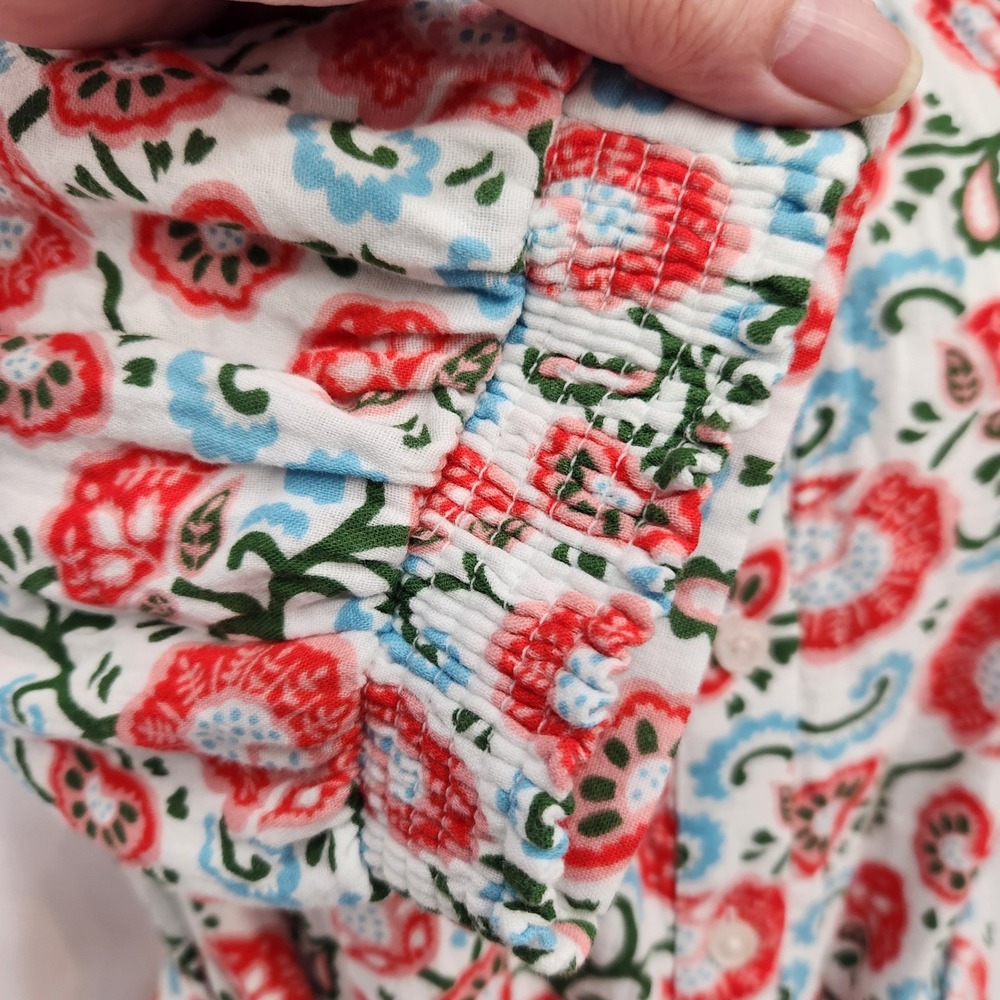 Boden Ada Double Cloth Short Dress Floral Cotton Button Down Midi Red Blue US 8L - Picture 7 of 10
